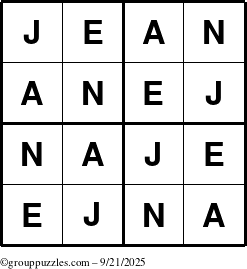 The grouppuzzles.com Answer grid for the Jean puzzle for Sunday September 21, 2025