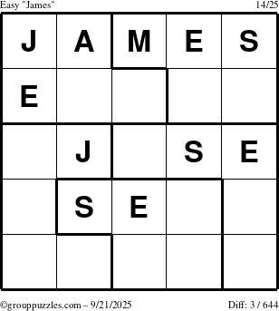 The grouppuzzles.com Easy James puzzle for Sunday September 21, 2025