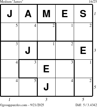 The grouppuzzles.com Medium James puzzle for Sunday September 21, 2025 with all 5 steps marked