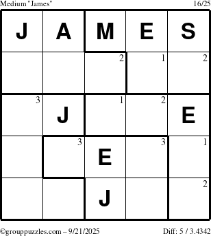 The grouppuzzles.com Medium James puzzle for Sunday September 21, 2025 with the first 3 steps marked