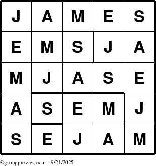 The grouppuzzles.com Answer grid for the James puzzle for Sunday September 21, 2025