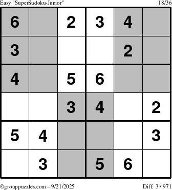 The grouppuzzles.com Easy SuperSudoku-Junior puzzle for Sunday September 21, 2025