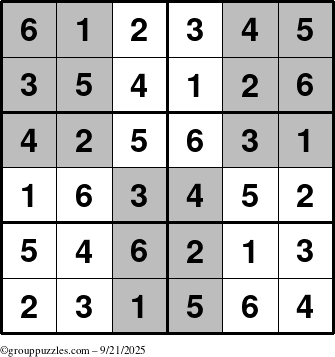 The grouppuzzles.com Answer grid for the SuperSudoku-Junior puzzle for Sunday September 21, 2025