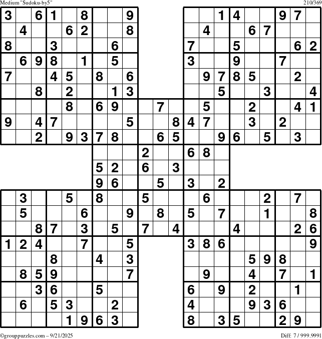 The grouppuzzles.com Medium Sudoku-by5 puzzle for Sunday September 21, 2025