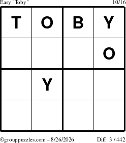 The grouppuzzles.com Easy Toby puzzle for Wednesday August 26, 2026