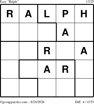 The grouppuzzles.com Easy Ralph puzzle for Wednesday August 26, 2026