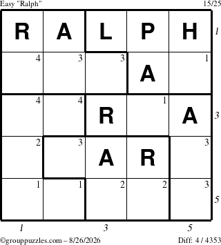 The grouppuzzles.com Easy Ralph puzzle for Wednesday August 26, 2026 with all 4 steps marked