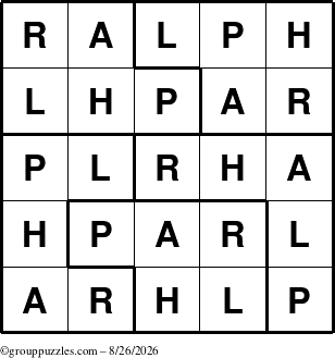 The grouppuzzles.com Answer grid for the Ralph puzzle for Wednesday August 26, 2026