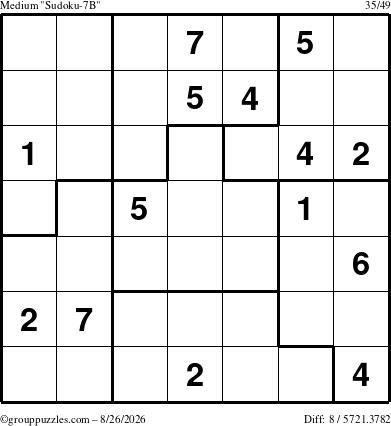The grouppuzzles.com Medium Sudoku-7B puzzle for Wednesday August 26, 2026
