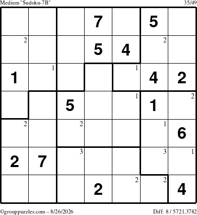 The grouppuzzles.com Medium Sudoku-7B puzzle for Wednesday August 26, 2026 with the first 3 steps marked