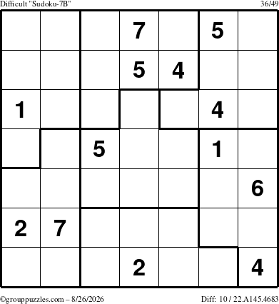The grouppuzzles.com Difficult Sudoku-7B puzzle for Wednesday August 26, 2026