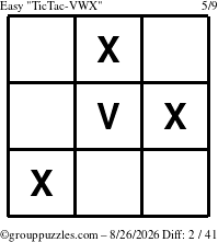 The grouppuzzles.com Easy TicTac-VWX puzzle for Wednesday August 26, 2026