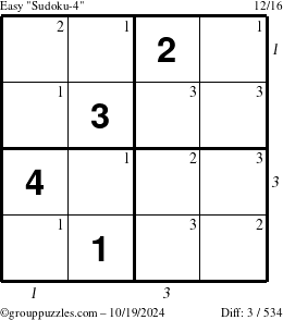 The grouppuzzles.com Easy Sudoku-4 puzzle for Saturday October 19, 2024 with all 3 steps marked