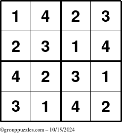 The grouppuzzles.com Answer grid for the Sudoku-4 puzzle for Saturday October 19, 2024