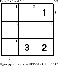 The grouppuzzles.com Easy TicTac-123 puzzle for Saturday October 19, 2024 with all 2 steps marked