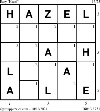 The grouppuzzles.com Easy Hazel puzzle for Saturday October 19, 2024 with all 3 steps marked