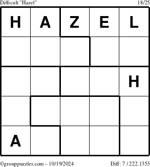 The grouppuzzles.com Difficult Hazel puzzle for Saturday October 19, 2024