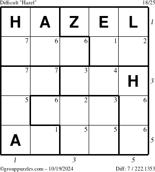 The grouppuzzles.com Difficult Hazel puzzle for Saturday October 19, 2024 with all 7 steps marked