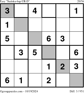 The grouppuzzles.com Easy Sudoku-6up-UR-D puzzle for Saturday October 19, 2024