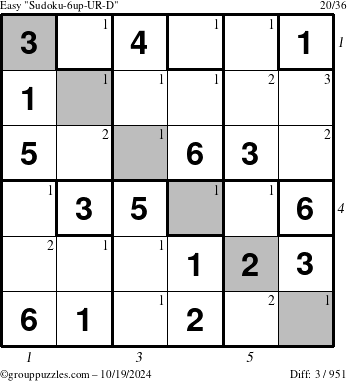 The grouppuzzles.com Easy Sudoku-6up-UR-D puzzle for Saturday October 19, 2024 with all 3 steps marked