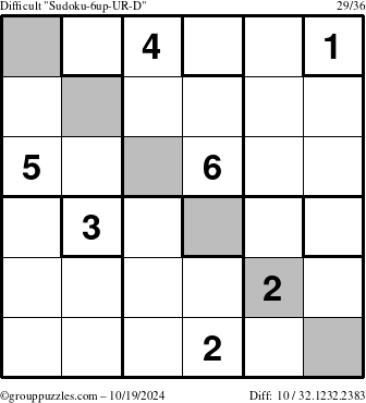 The grouppuzzles.com Difficult Sudoku-6up-UR-D puzzle for Saturday October 19, 2024