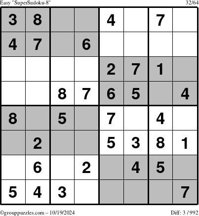 The grouppuzzles.com Easy SuperSudoku-8 puzzle for Saturday October 19, 2024