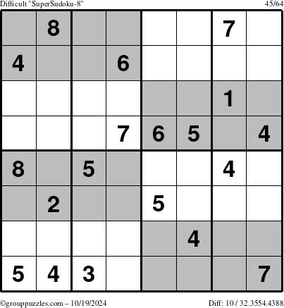 The grouppuzzles.com Difficult SuperSudoku-8 puzzle for Saturday October 19, 2024