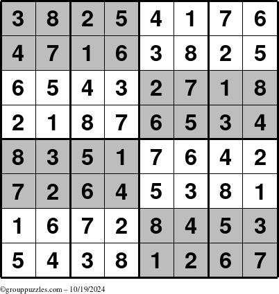 The grouppuzzles.com Answer grid for the SuperSudoku-8 puzzle for Saturday October 19, 2024