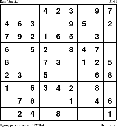 The grouppuzzles.com Easy Sudoku puzzle for Saturday October 19, 2024