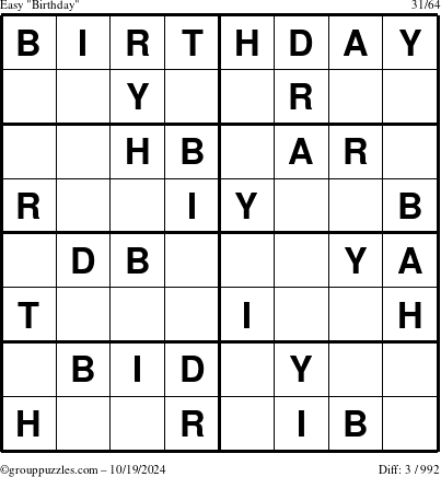 The grouppuzzles.com Easy Birthday puzzle for Saturday October 19, 2024