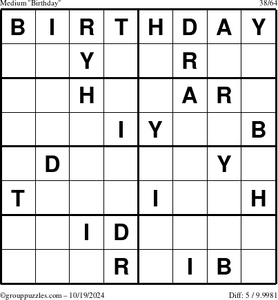 The grouppuzzles.com Medium Birthday puzzle for Saturday October 19, 2024