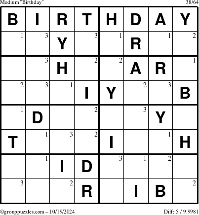 The grouppuzzles.com Medium Birthday puzzle for Saturday October 19, 2024 with the first 3 steps marked