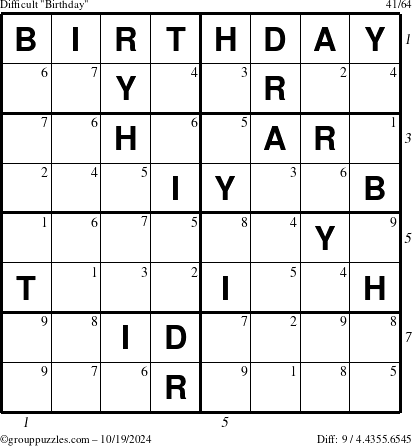 The grouppuzzles.com Difficult Birthday puzzle for Saturday October 19, 2024 with all 9 steps marked