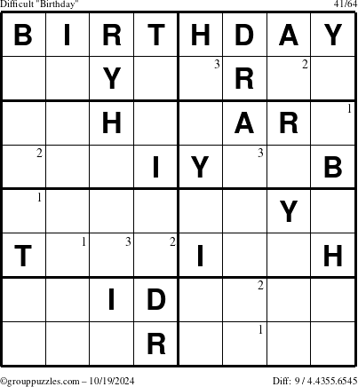 The grouppuzzles.com Difficult Birthday puzzle for Saturday October 19, 2024 with the first 3 steps marked