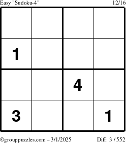 The grouppuzzles.com Easy Sudoku-4 puzzle for Saturday March 1, 2025