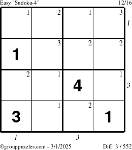 The grouppuzzles.com Easy Sudoku-4 puzzle for Saturday March 1, 2025 with all 3 steps marked