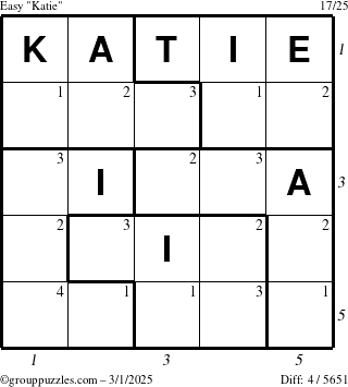 The grouppuzzles.com Easy Katie puzzle for Saturday March 1, 2025 with all 4 steps marked