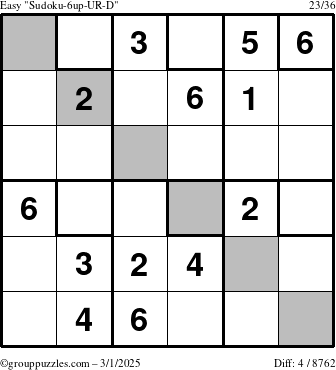 The grouppuzzles.com Easy Sudoku-6up-UR-D puzzle for Saturday March 1, 2025