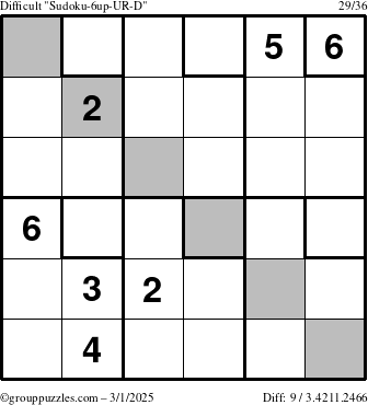 The grouppuzzles.com Difficult Sudoku-6up-UR-D puzzle for Saturday March 1, 2025