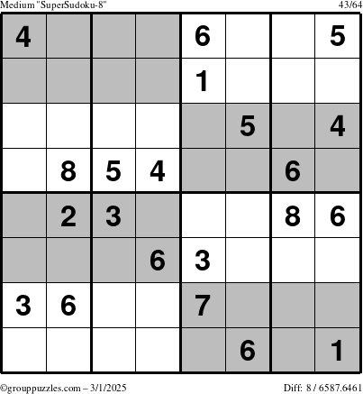 The grouppuzzles.com Medium SuperSudoku-8 puzzle for Saturday March 1, 2025