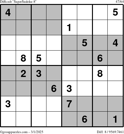 The grouppuzzles.com Difficult SuperSudoku-8 puzzle for Saturday March 1, 2025