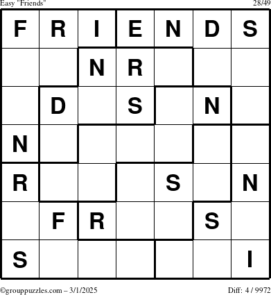 The grouppuzzles.com Easy Friends puzzle for Saturday March 1, 2025