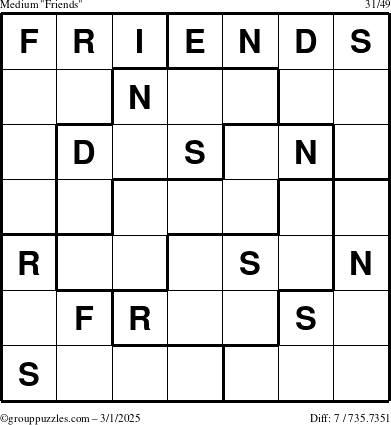 The grouppuzzles.com Medium Friends puzzle for Saturday March 1, 2025