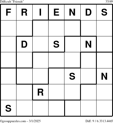 The grouppuzzles.com Difficult Friends puzzle for Saturday March 1, 2025