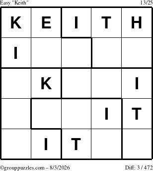 The grouppuzzles.com Easy Keith puzzle for Monday August 3, 2026