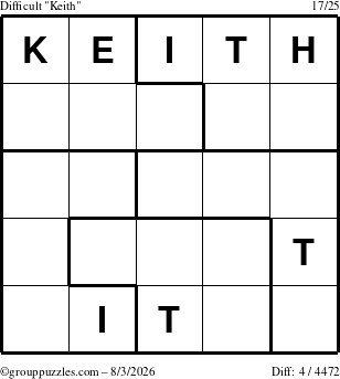 The grouppuzzles.com Difficult Keith puzzle for Monday August 3, 2026
