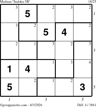 The grouppuzzles.com Medium Sudoku-5B puzzle for Monday August 3, 2026 with all 4 steps marked