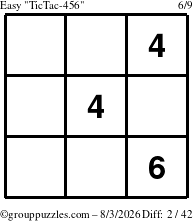 The grouppuzzles.com Easy TicTac-456 puzzle for Monday August 3, 2026