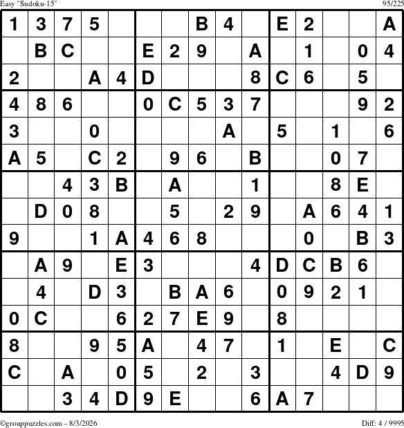 The grouppuzzles.com Easy Sudoku-15 puzzle for Monday August 3, 2026