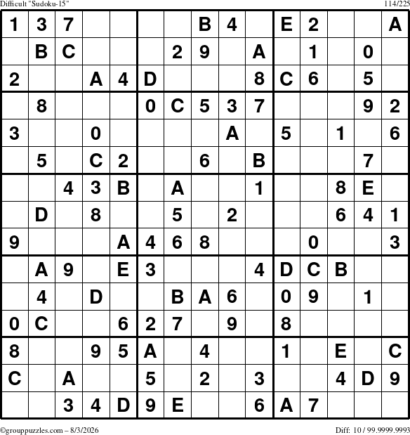 The grouppuzzles.com Difficult Sudoku-15 puzzle for Monday August 3, 2026